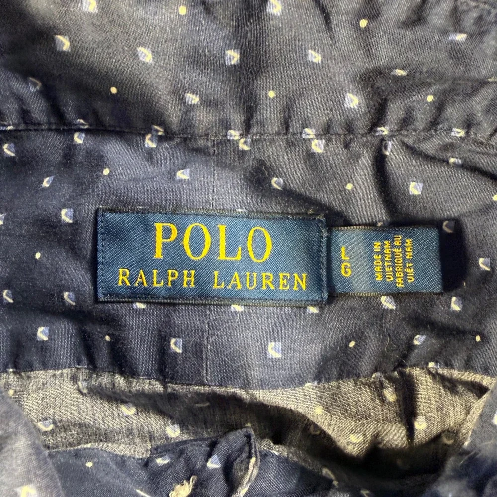 Polo Ralph Lauren Mens Navy Blue Geometric Print Cotton Button Down Shirt L